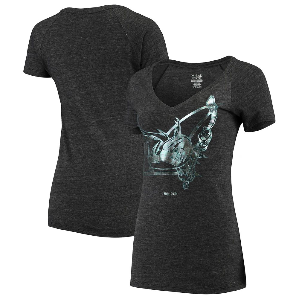 Women's Reebok Black San Jose Barracuda Cuda Oil Foiled T-Shirt