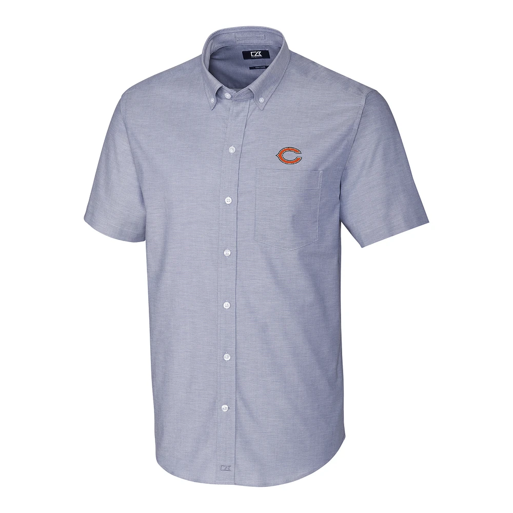 Men's Cutter & Buck Light Blue Chicago Bears Stretch Oxford Short Sleeve Woven Button Down Shirt
