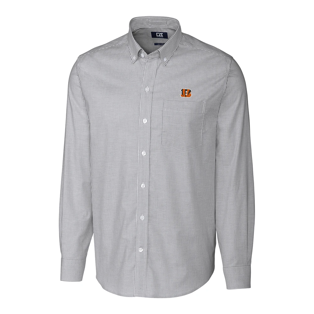 Men's Cutter & Buck Charcoal Cincinnati Bengals Big & Tall Stretch Striped Oxford Long Sleeve Woven Button Down Shirt