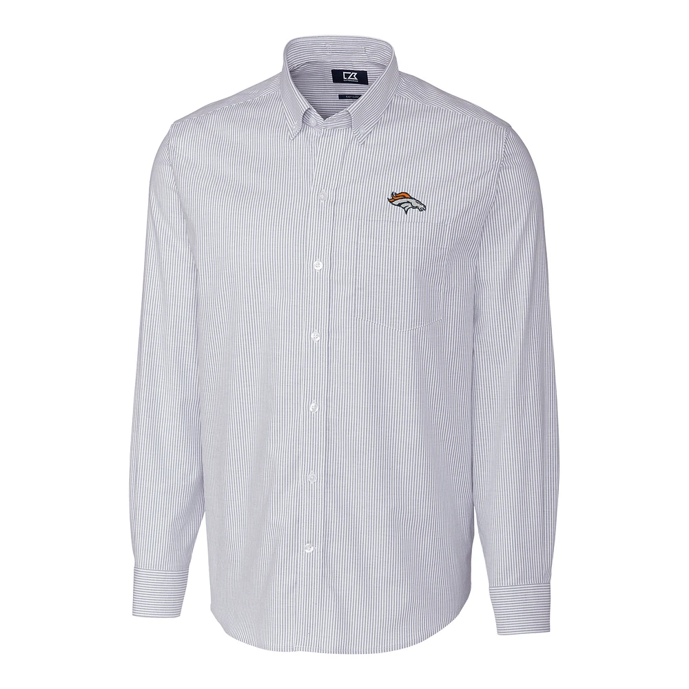 Men's Cutter & Buck Light Blue Denver Broncos Big & Tall Stretch Striped Oxford Long Sleeve Woven Button Down Shirt