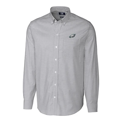 Men's Cutter & Buck Charcoal Philadelphia Eagles Big Tall Stretch Striped Oxford Long Sleeve Woven Button Down Shirt