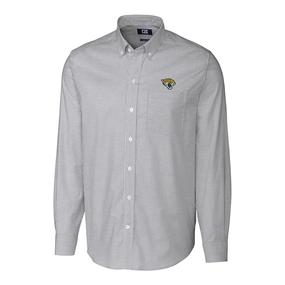 Men's Cutter & Buck Charcoal Jacksonville Jaguars Big & Tall Stretch Striped Oxford Long Sleeve Woven Button Down Shirt