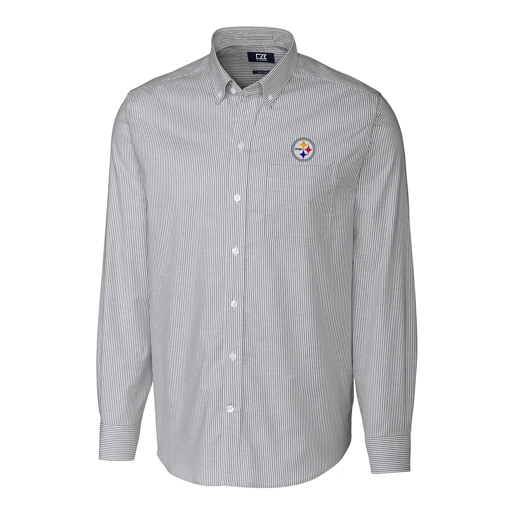 Men's Cutter & Buck Charcoal Pittsburgh Steelers Big & Tall Stretch Striped Oxford Long Sleeve Woven Button Down Shirt