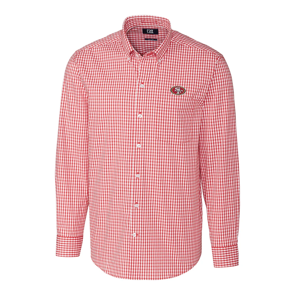 Men's Cutter & Buck Scarlet San Francisco 49ers Big & Tall Stretch Gingham Long Sleeve Woven Button Down Shirt