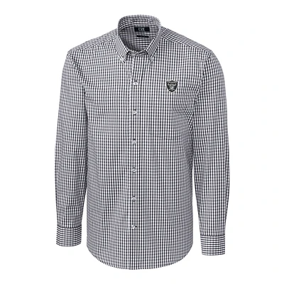 Men's Cutter & Buck Charcoal Las Vegas Raiders Big Tall Stretch Gingham Long Sleeve Woven Button Down Shirt