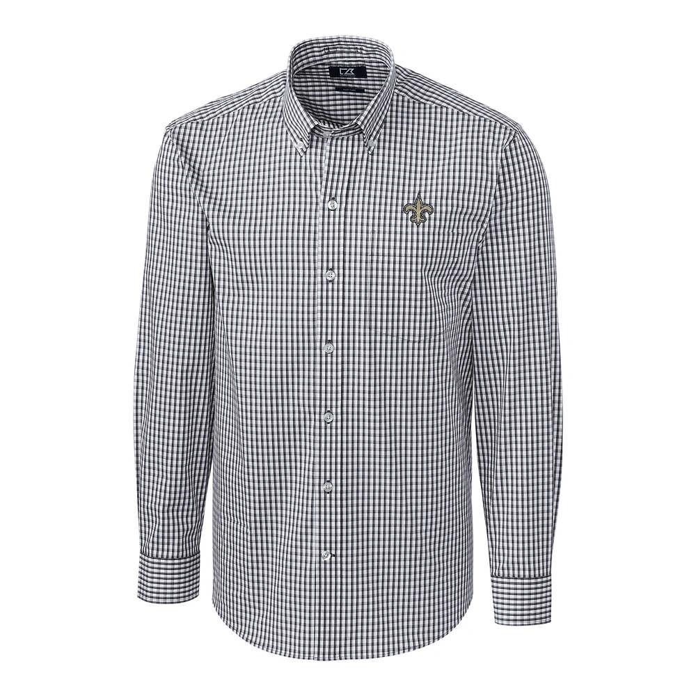 Men's Cutter & Buck Charcoal New Orleans Saints Big Tall Stretch Gingham Long Sleeve Woven Button Down Shirt