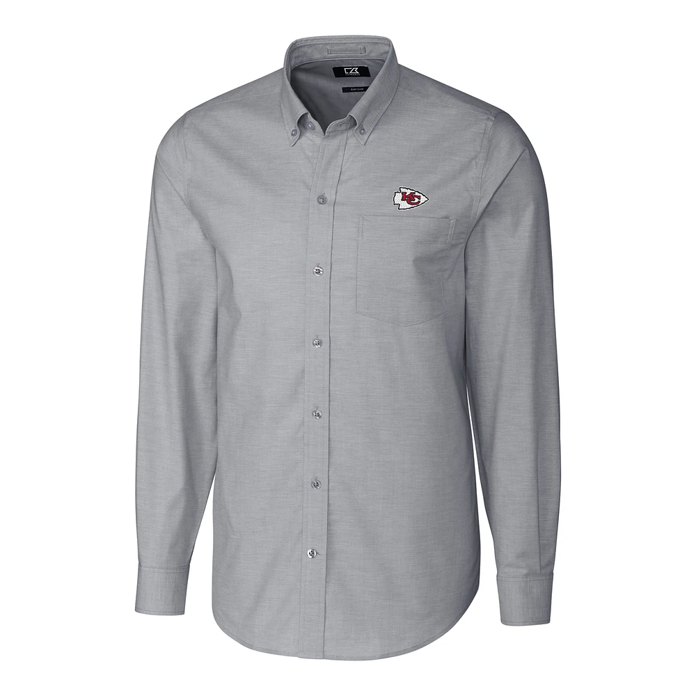 Men's Cutter & Buck Charcoal Kansas City Chiefs Big Tall Stretch Oxford Long Sleeve Woven Button-Down Shirt