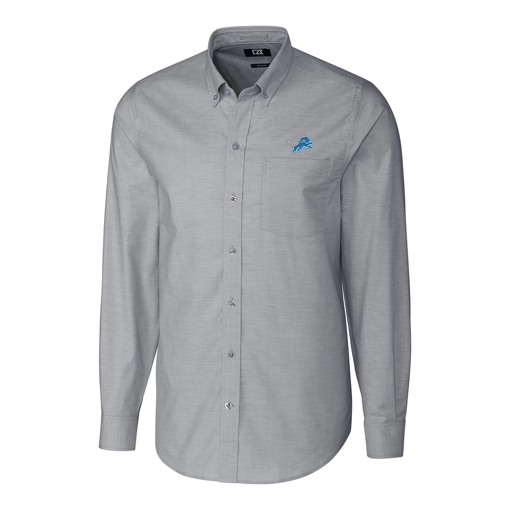 Men's Cutter & Buck Charcoal Detroit Lions Big Tall Stretch Oxford Long Sleeve Woven Button-Down Shirt