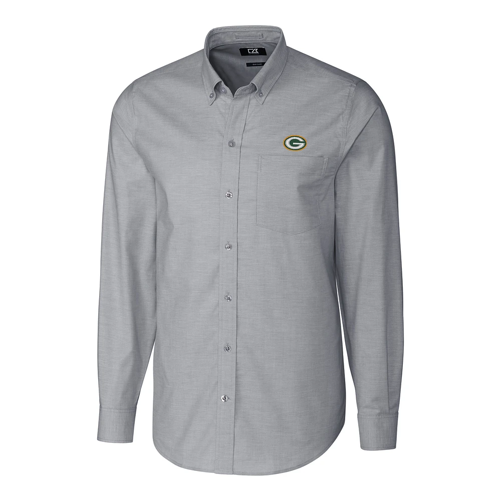 Men's Cutter & Buck Charcoal Green Bay Packers Big Tall Stretch Oxford Long Sleeve Woven Button-Down Shirt