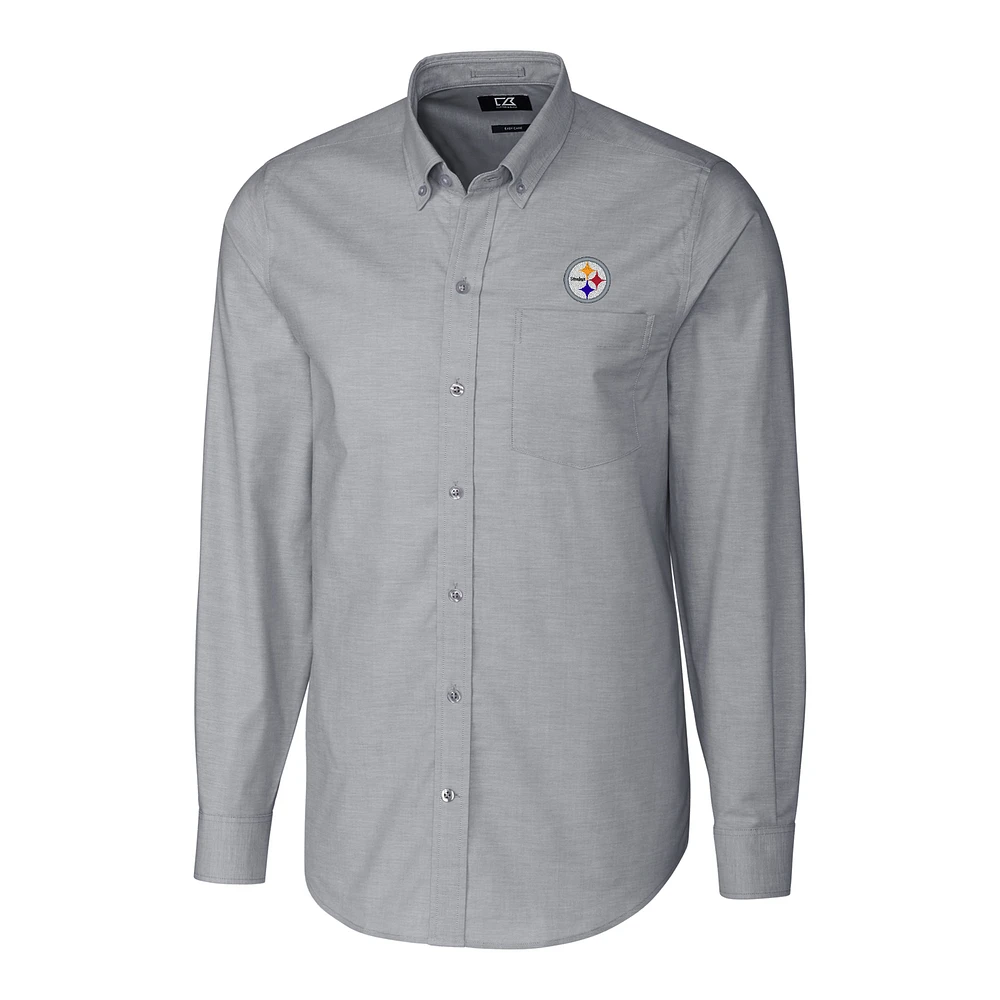 Men's Cutter & Buck Charcoal Pittsburgh Steelers Big Tall Stretch Oxford Long Sleeve Woven Button-Down Shirt