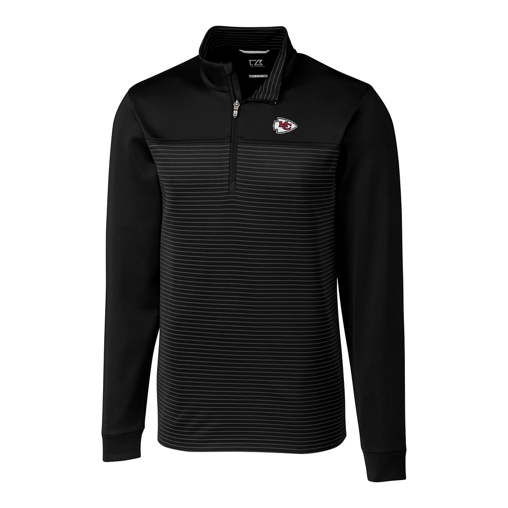 Men's Cutter & Buck Black Kansas City Chiefs Big Tall Traverse Stripe Half-Zip Pullover Jacket