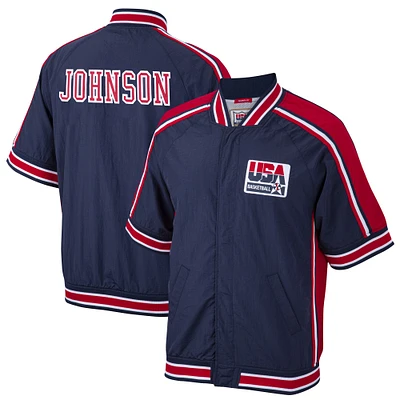 Men's Mitchell & Ness Magic Johnson Navy USA Basketball 1992 Dream Team Authentic Warm-Up Jacket