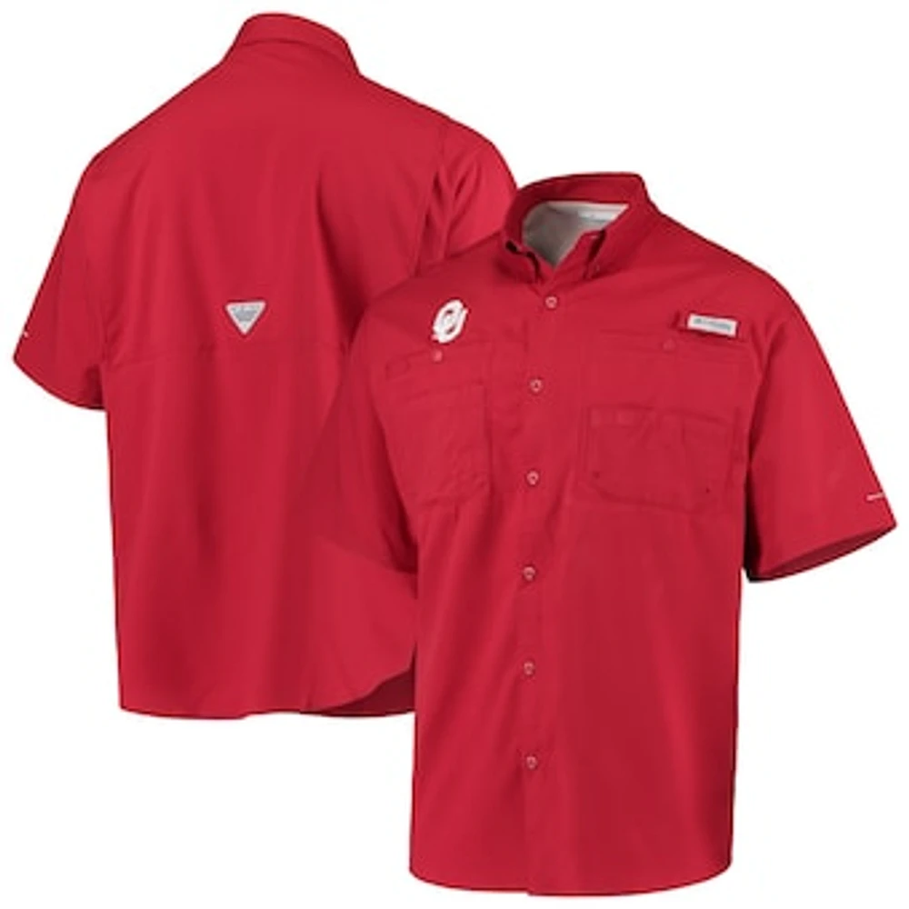 Men's Columbia Crimson Oklahoma Sooners PFG Tamiami Omni-Shade Button-Down Shirt