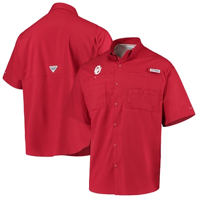 Men's Columbia Crimson Oklahoma Sooners PFG Tamiami Omni-Shade Button-Down Shirt
