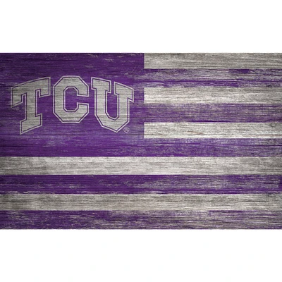 TCU Horned Frogs 11'' x 19'' Distressed Flag Sign