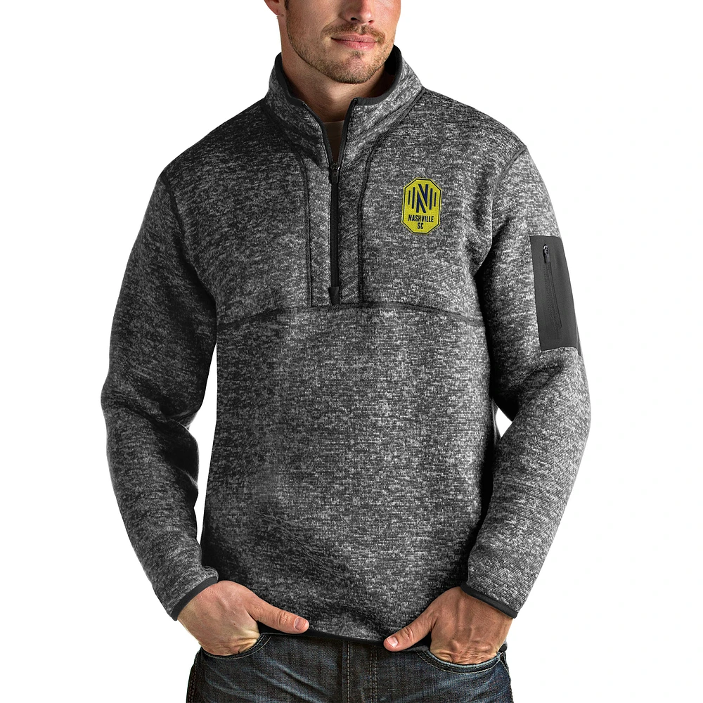 Men's Antigua Heather Gray Nashville SC Fortune Quarter-Zip Pullover Jacket