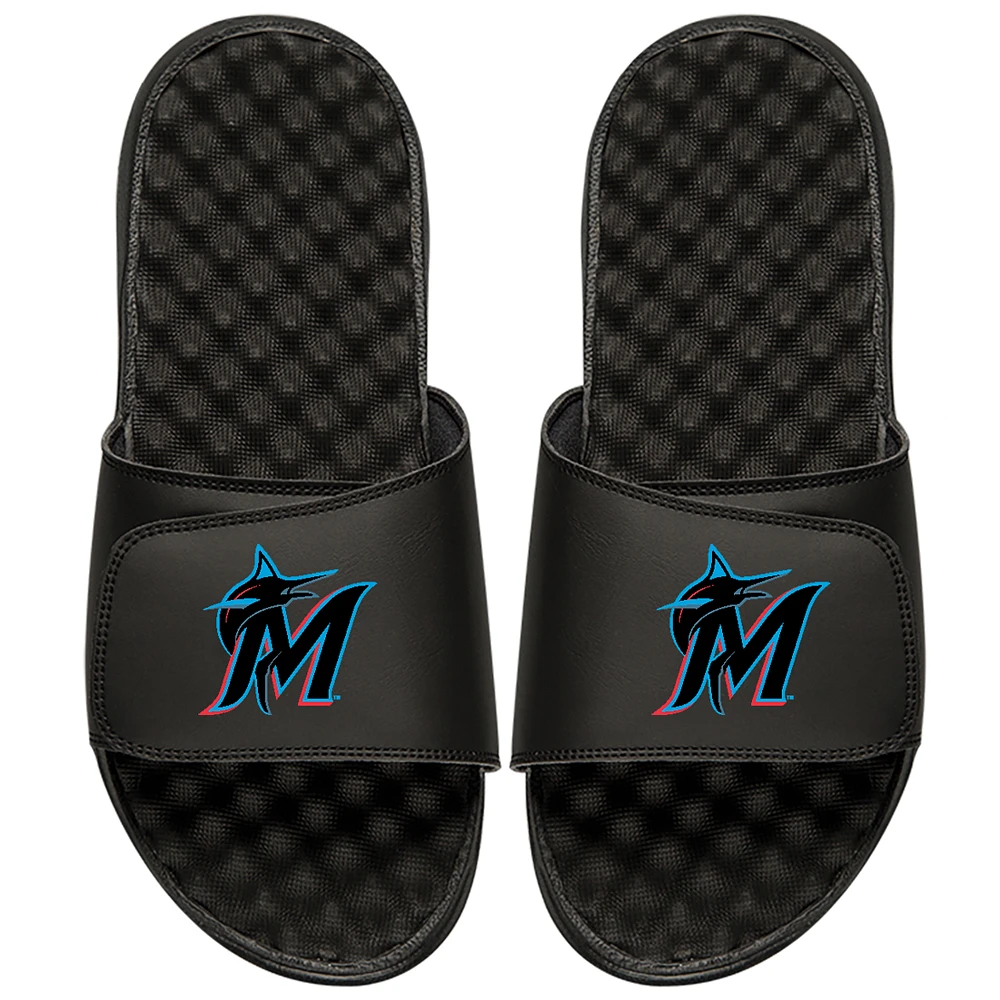 Men's ISlide Black Miami Marlins Alternate Logo Slide Sandals