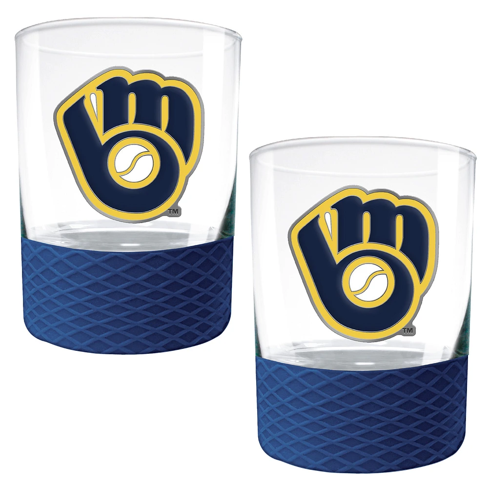 Milwaukee Brewers 2-Pack 14oz. Rocks Glass Set with Silcone Grip