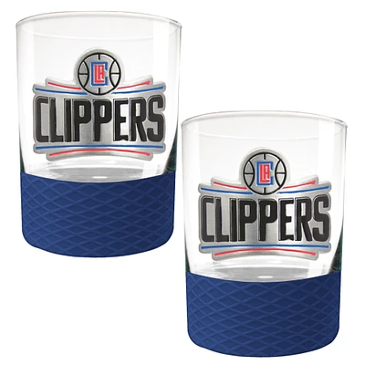 LA Clippers 2-Pack 14oz. Rocks Glass Set with Silcone Grip