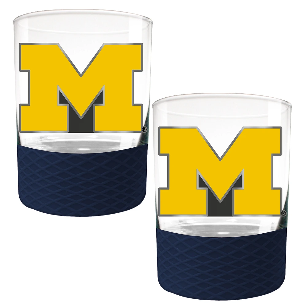 Michigan Wolverines 2-Pack 14oz. Rocks Glass Set with Silcone Grip