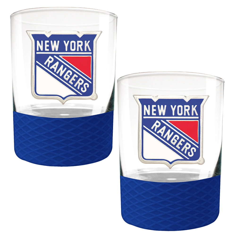 New York Rangers 2-Pack 14oz. Rocks Glass Set with Silcone Grip