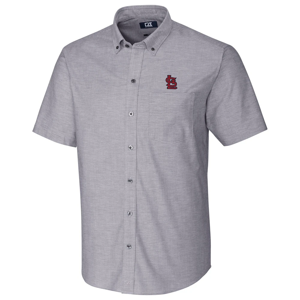 St. Louis Cardinals Cutter & Buck Short Sleeve Stretch Oxford Button-Down Shirt - Charcoal
