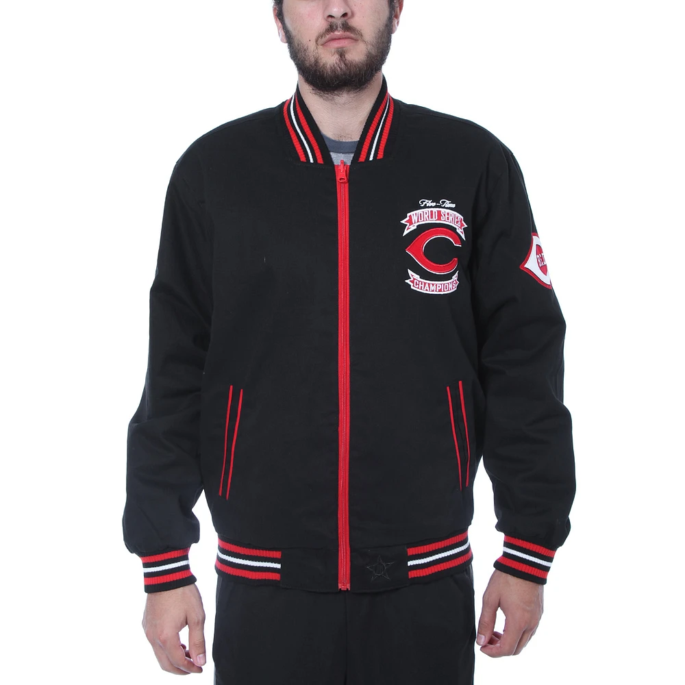 Men's JH Design Black Cincinnati Reds Embroidered Logo Commemorative Twill Full-Zip Jacket