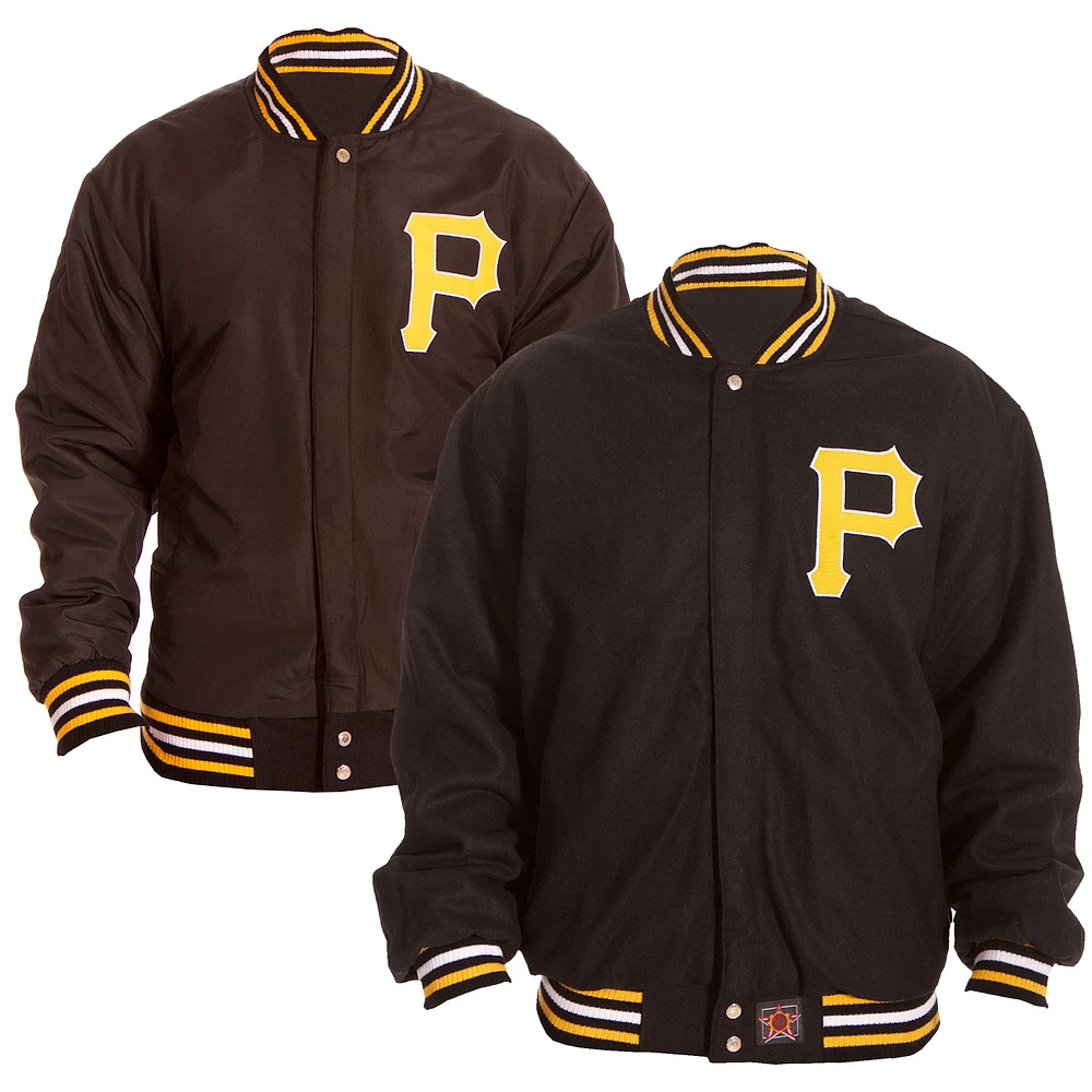 Men's JH Design Black Pittsburgh Pirates Embroidered Logo Reversible Wool Full-Snap Jacket