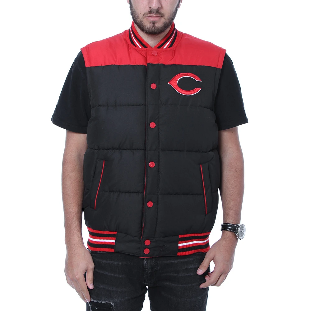 Men's JH Design Black/Red Cincinnati Reds Reversible Nylon Puffer Vest