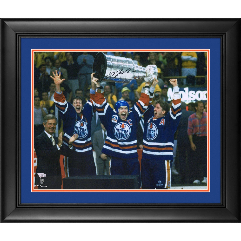 Mark Messier Edmonton Oilers Framed Autographed 16" x 20" Raising Cup Photograph