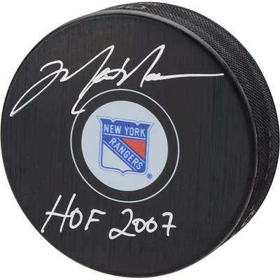 Mark Messier New York Rangers Autographed Hockey Puck with "HOF 2007" Inscription