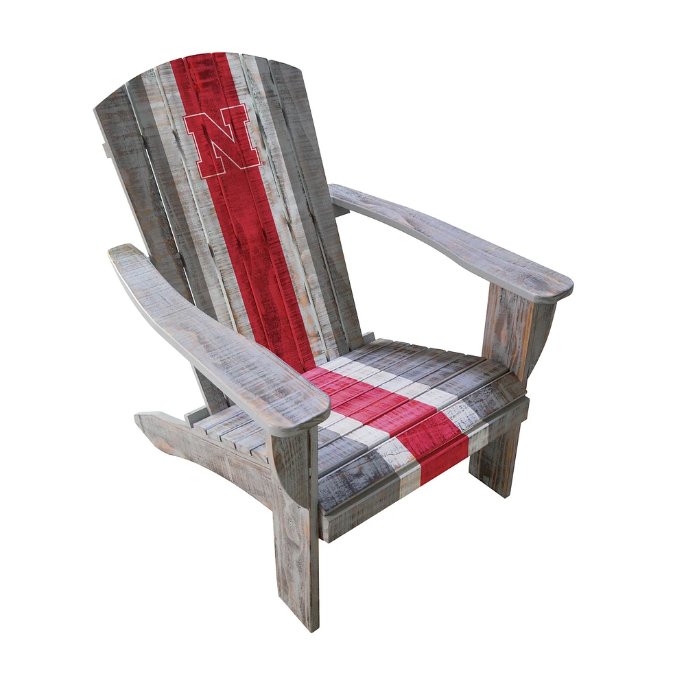 Nebraska Huskers Distressed Wood Adirondack Chair