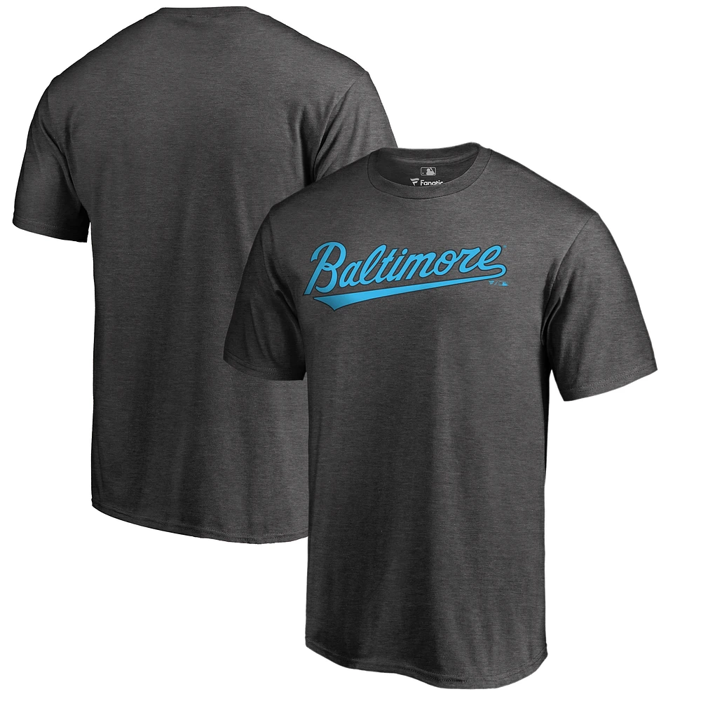 Men's Heathered Charcoal Baltimore Orioles Blue Wordmark T-Shirt