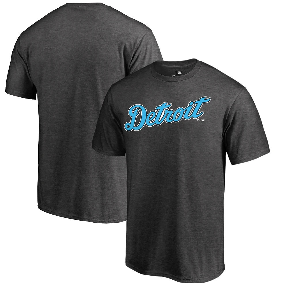 Men's Heathered Charcoal Detroit Tigers Blue Wordmark T-Shirt