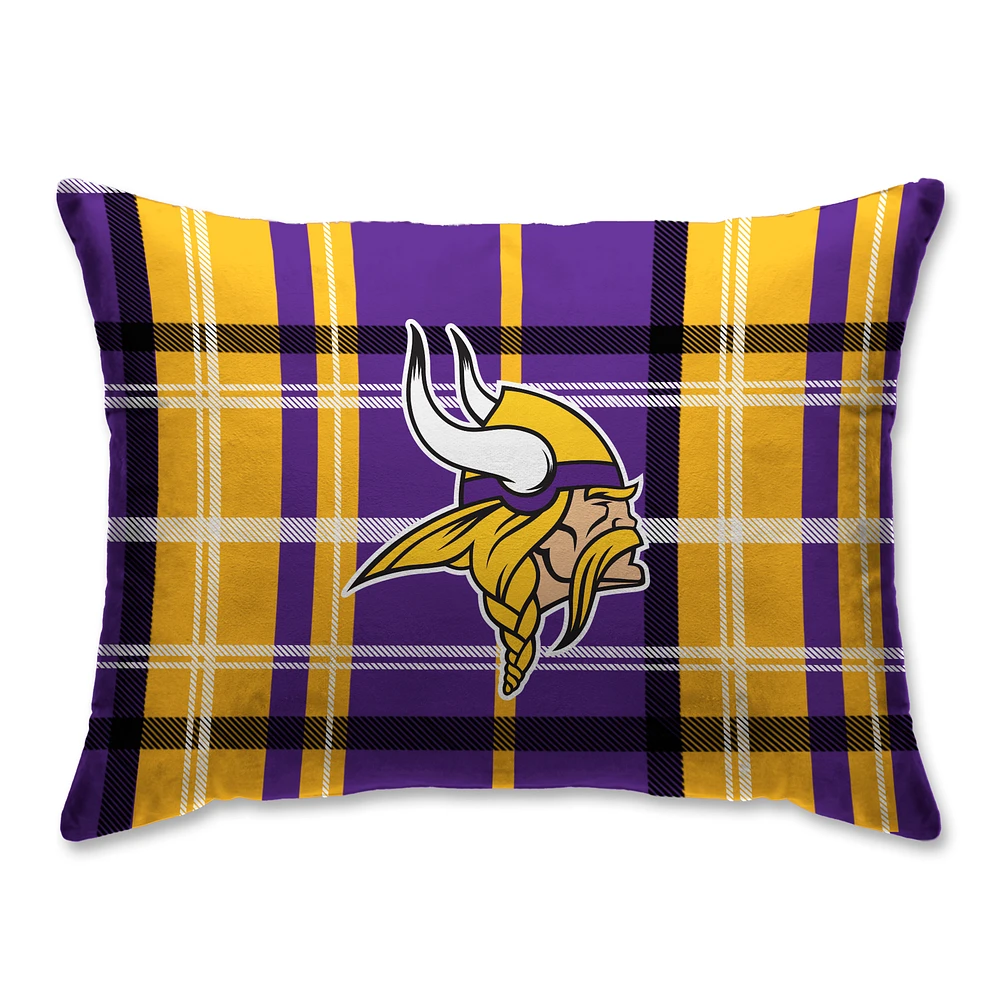 Minnesota Vikings Plaid Plush Sherpa Bed Pillow - Purple