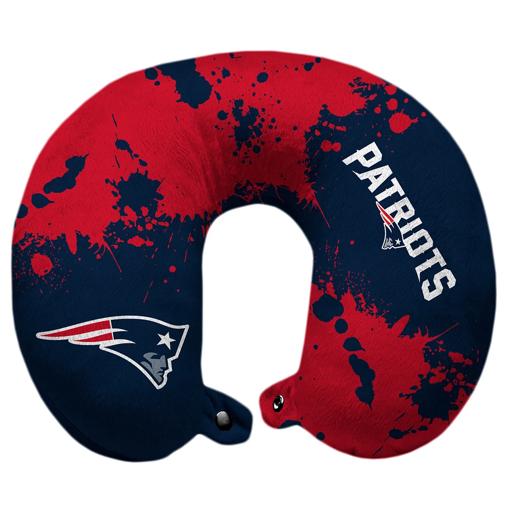 New England Patriots Splatter Polyester Snap Closure Travel Pillow - Blue