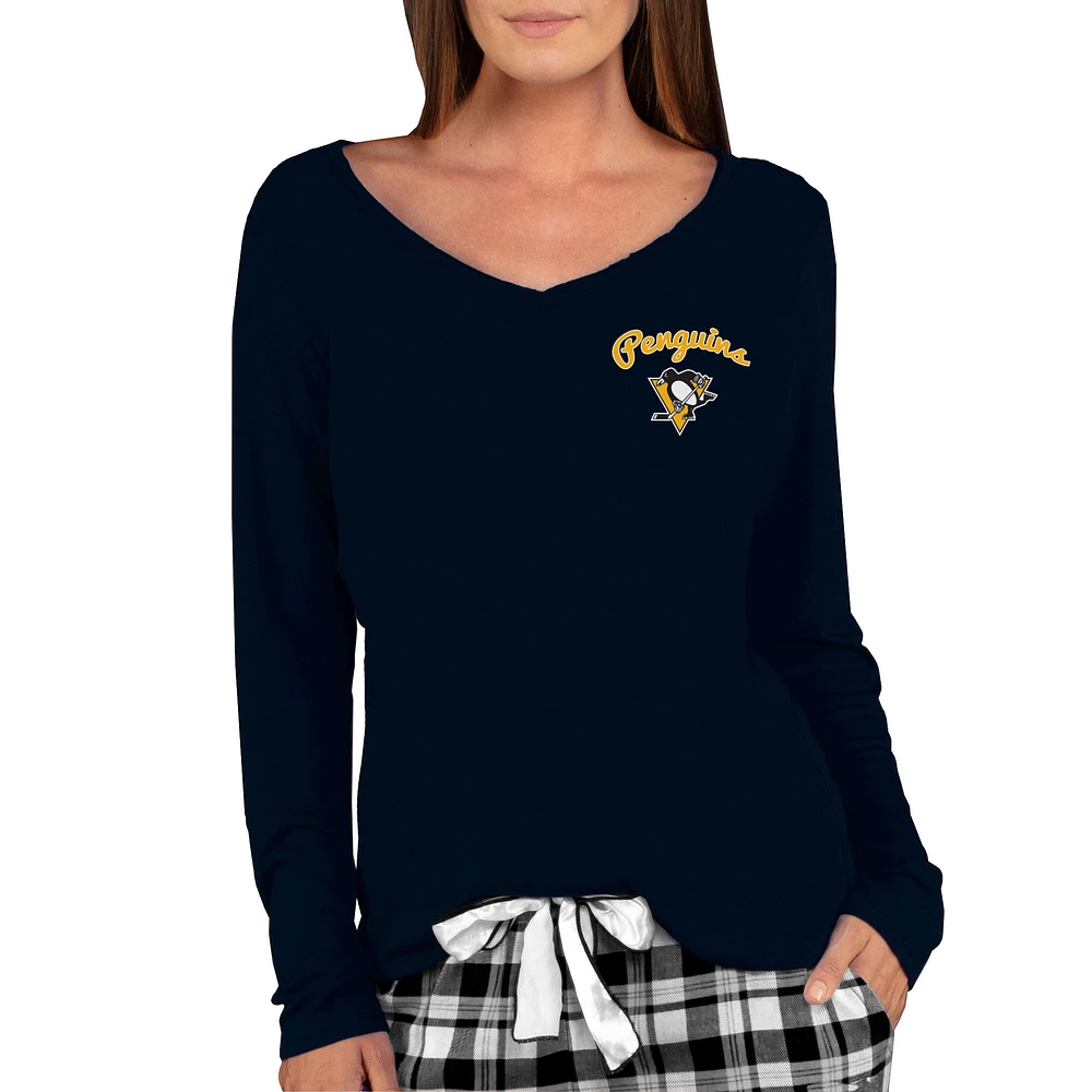 Women's Concepts Sport Black Pittsburgh Penguins Marathon Knit Long Sleeve V-Neck Top