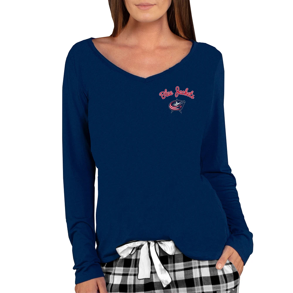 Women's Concepts Sport Navy Columbus Blue Jackets Marathon Knit Long Sleeve V-Neck Top