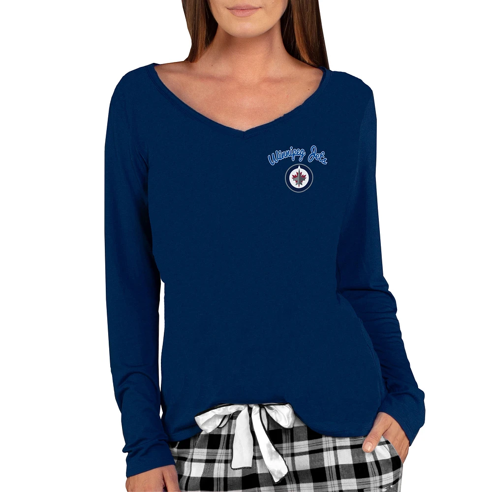 Women's Concepts Sport Navy Winnipeg Jets Marathon Knit Long Sleeve V-Neck Top