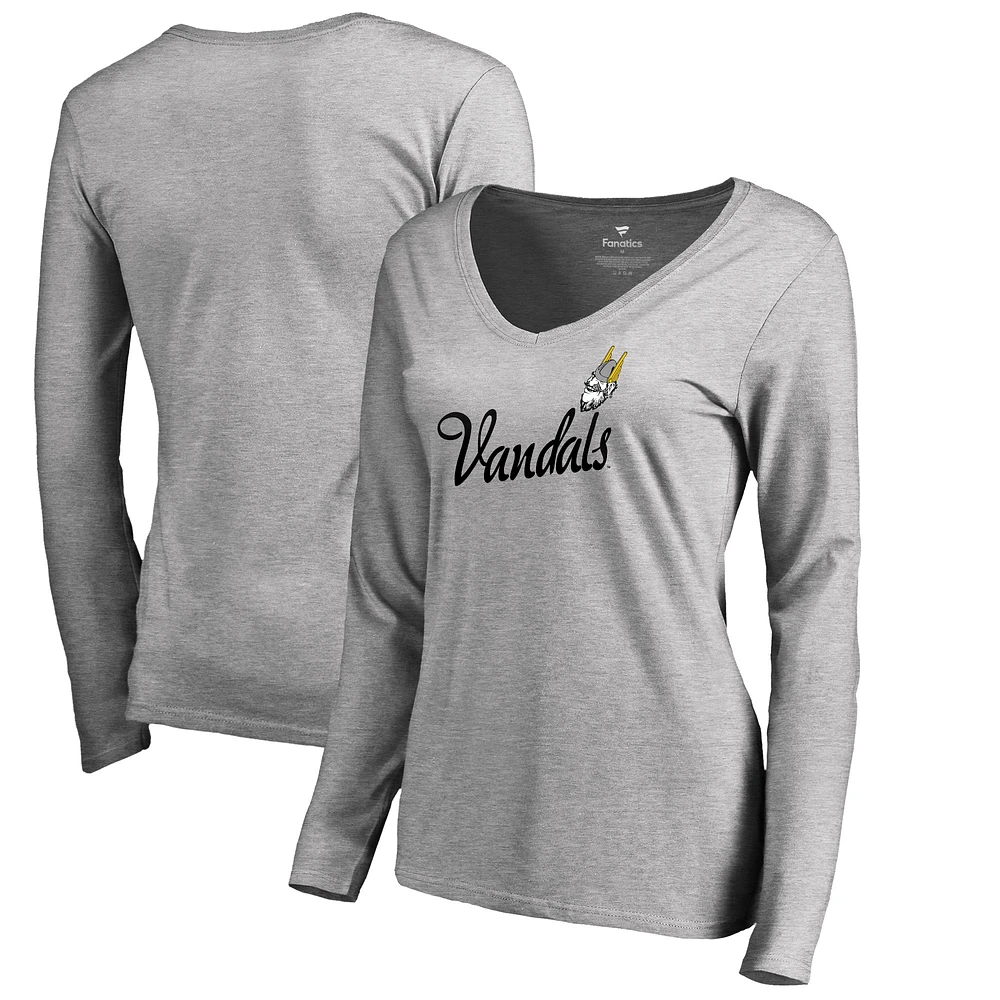 Women's Heathered Gray Idaho Vandals Dora Long Sleeve V-Neck T-Shirt