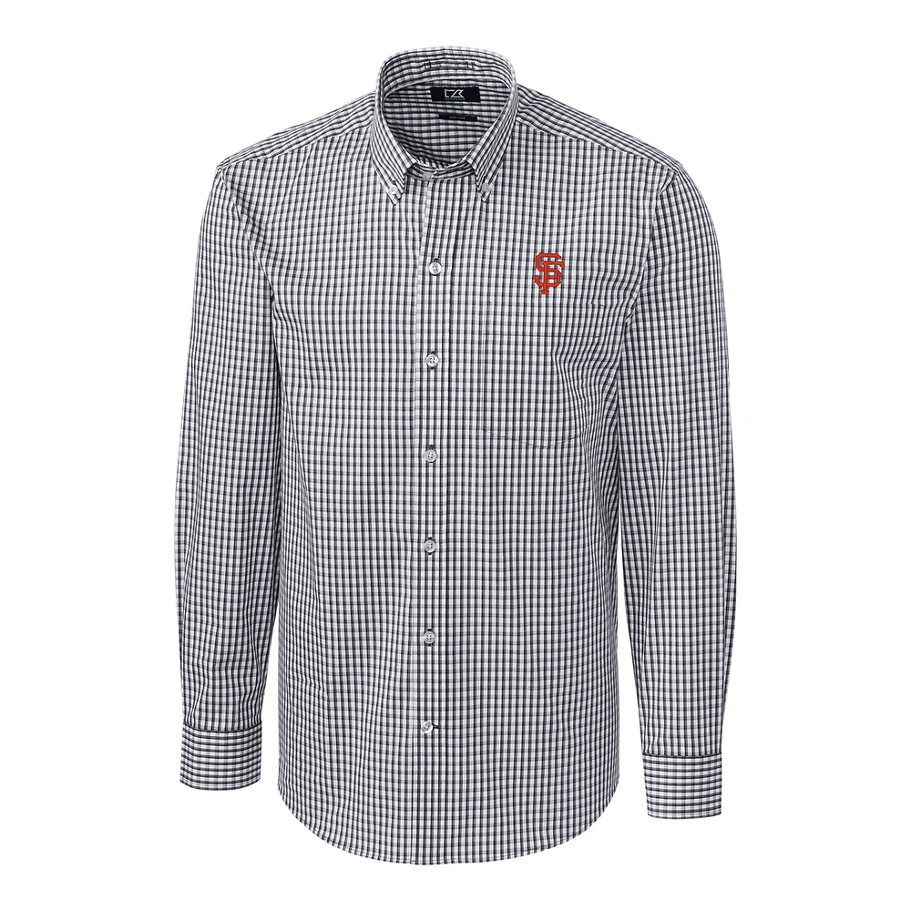 Men's Cutter & Buck Charcoal San Francisco Giants Big Tall Stretch Gingham Long Sleeve Button-Down Shirt