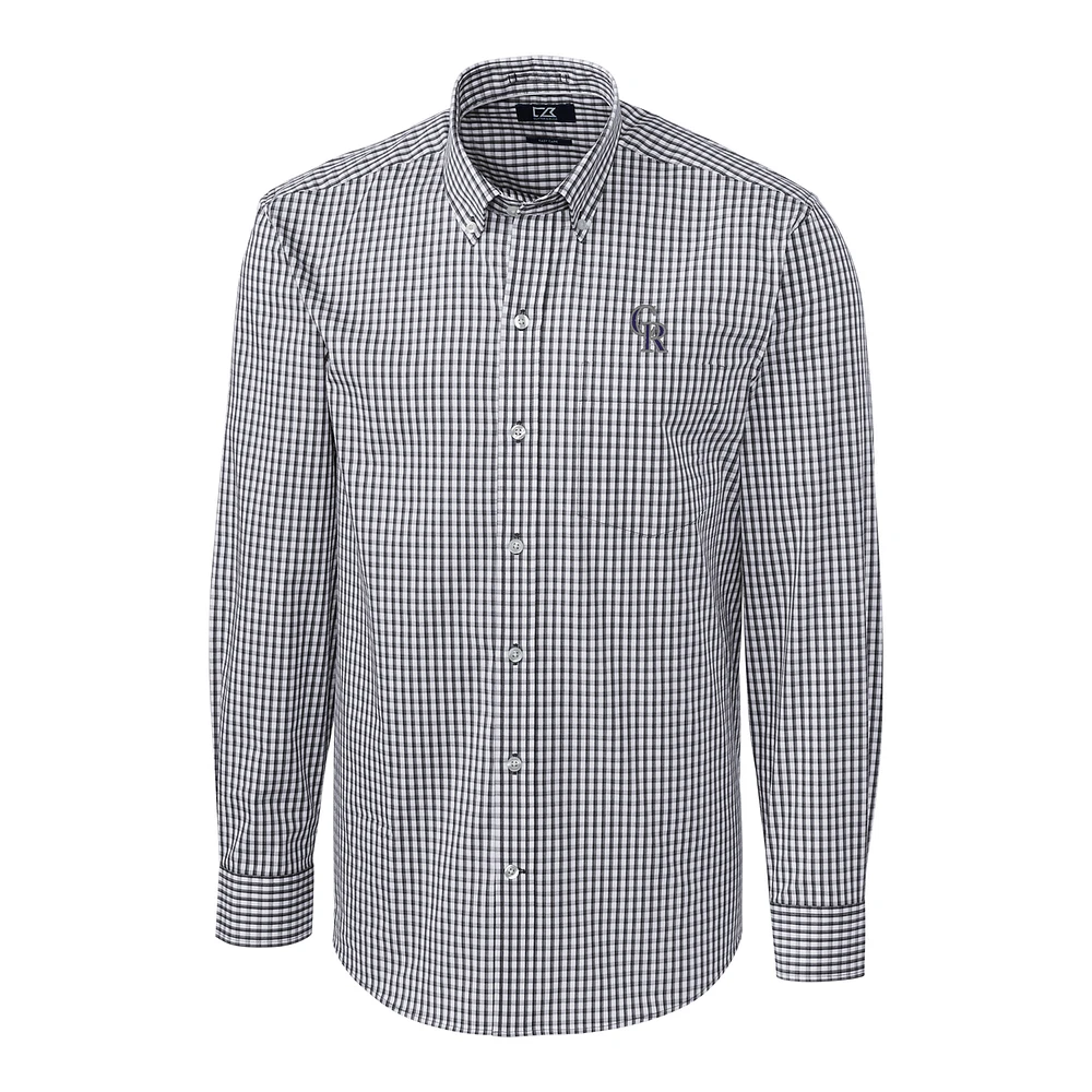 Men's Cutter & Buck Charcoal Colorado Rockies Big & Tall Stretch Gingham Long Sleeve Button-Down Shirt