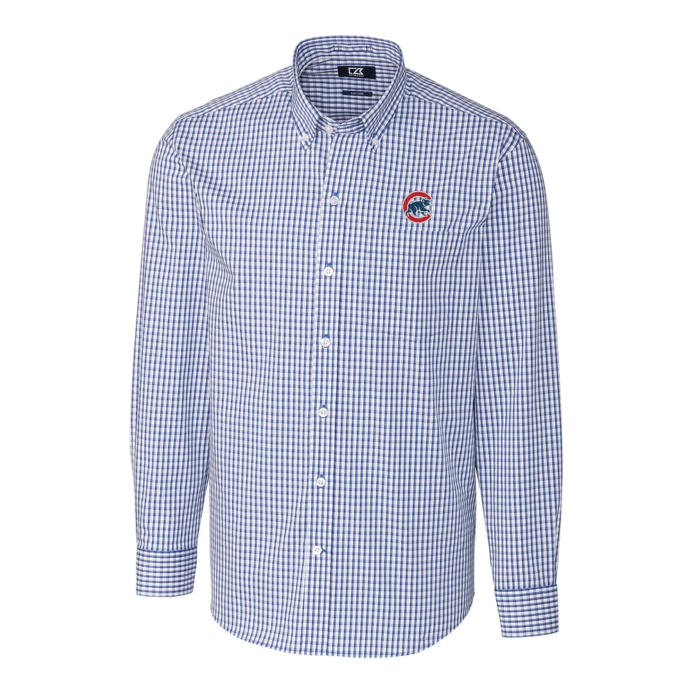 Men's Cutter & Buck Royal Chicago Cubs Big Tall Stretch Gingham Long Sleeve Button-Down Shirt