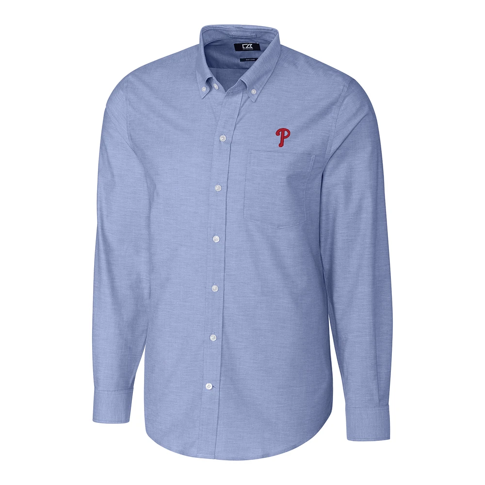 Men's Cutter & Buck Royal Philadelphia Phillies Big Tall Stretch Oxford Long Sleeve Button-Down Shirt
