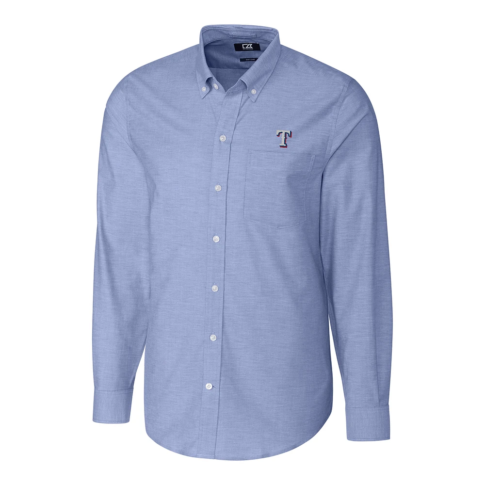 Men's Cutter & Buck Royal Texas Rangers Big Tall Stretch Oxford Long Sleeve Button-Down Shirt