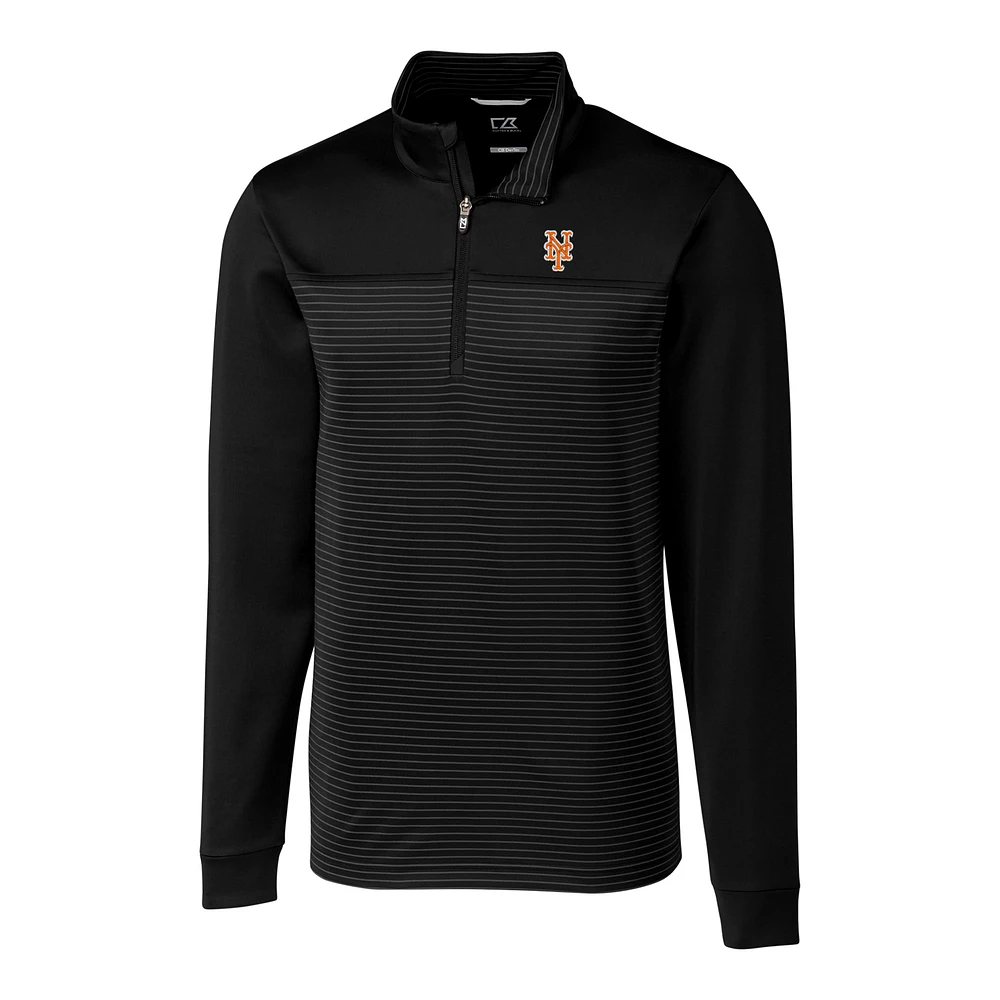 Men's Cutter & Buck Black New York Mets Big & Tall Traverse Stripe Half-Zip Pullover Jacket