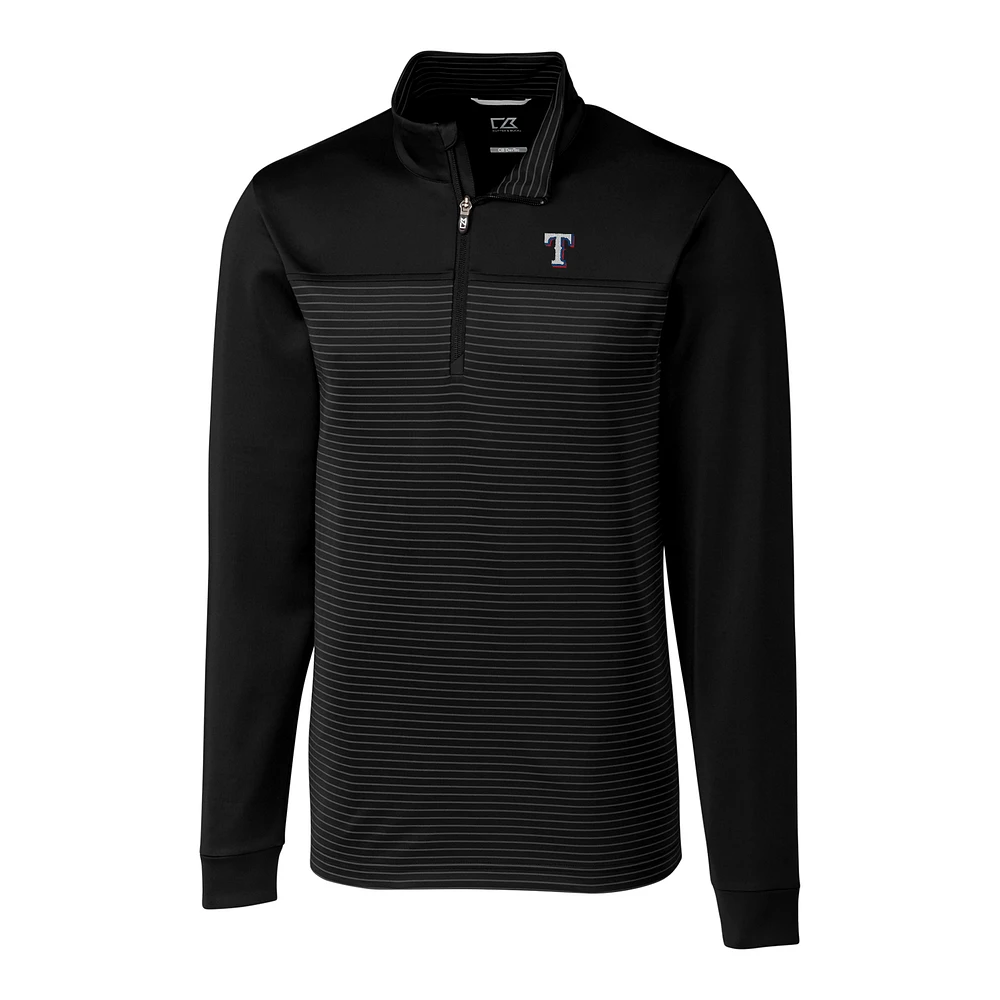 Men's Cutter & Buck Black Texas Rangers Big Tall Traverse Stripe Half-Zip Pullover Jacket
