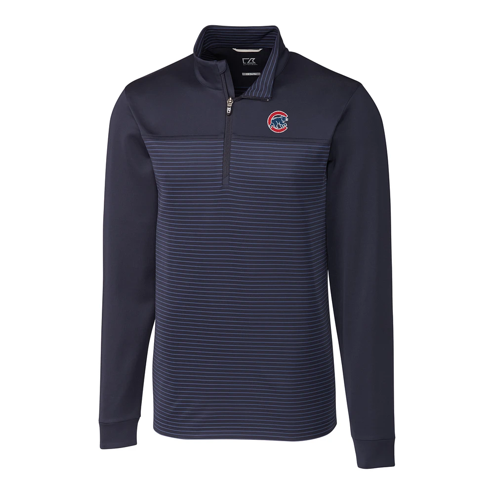 Men's Cutter & Buck Navy Chicago Cubs Big Tall Traverse Stripe Half-Zip Pullover Jacket