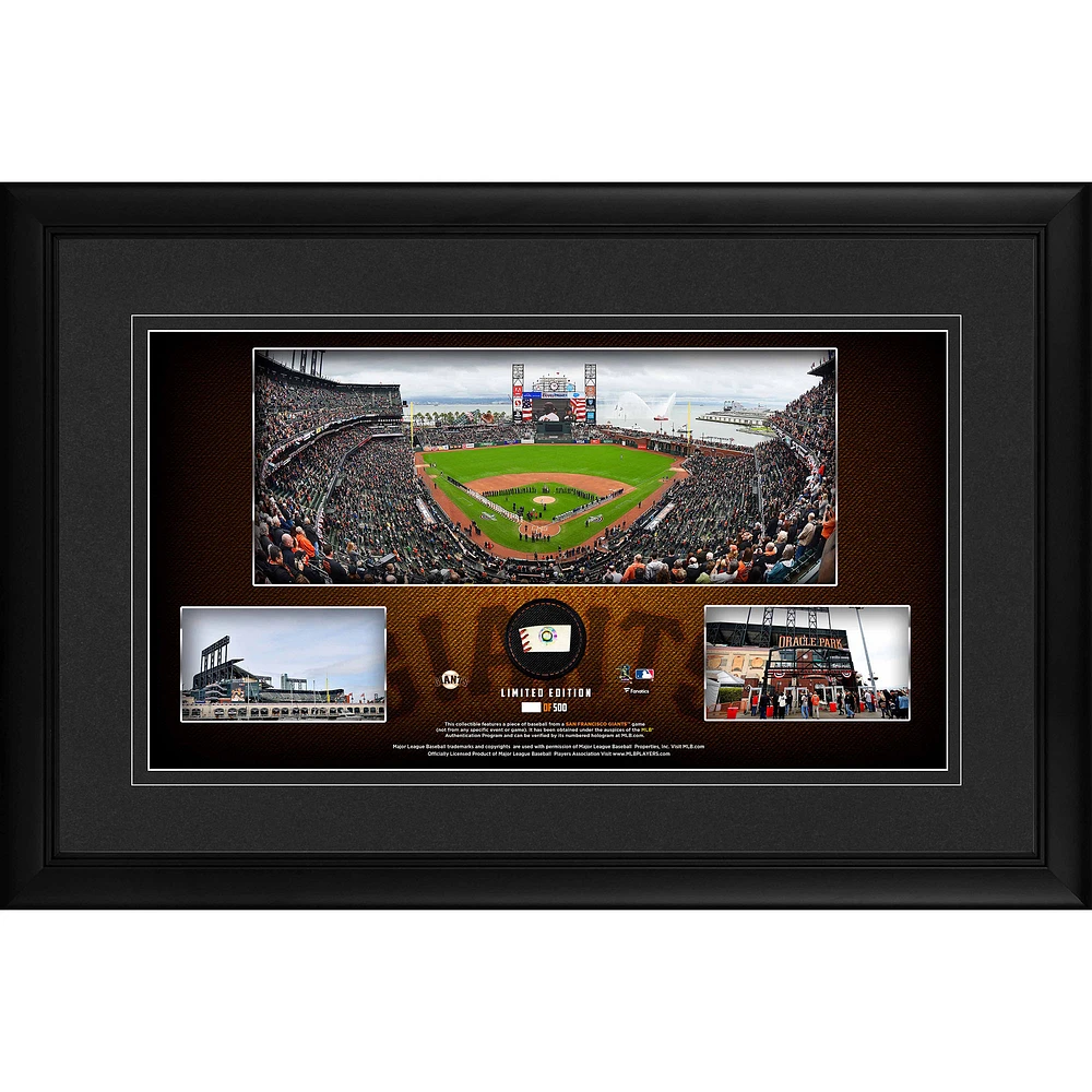 San Francisco Giants Framed 10" x 18" Stadium Panoramic Collage with a Piece of Game-Used Baseball