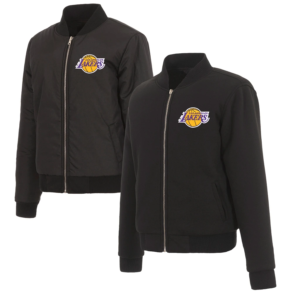Los Angeles Lakers JH Design Women's Reversible Jacket with Fleece and Nylon Sides - Black